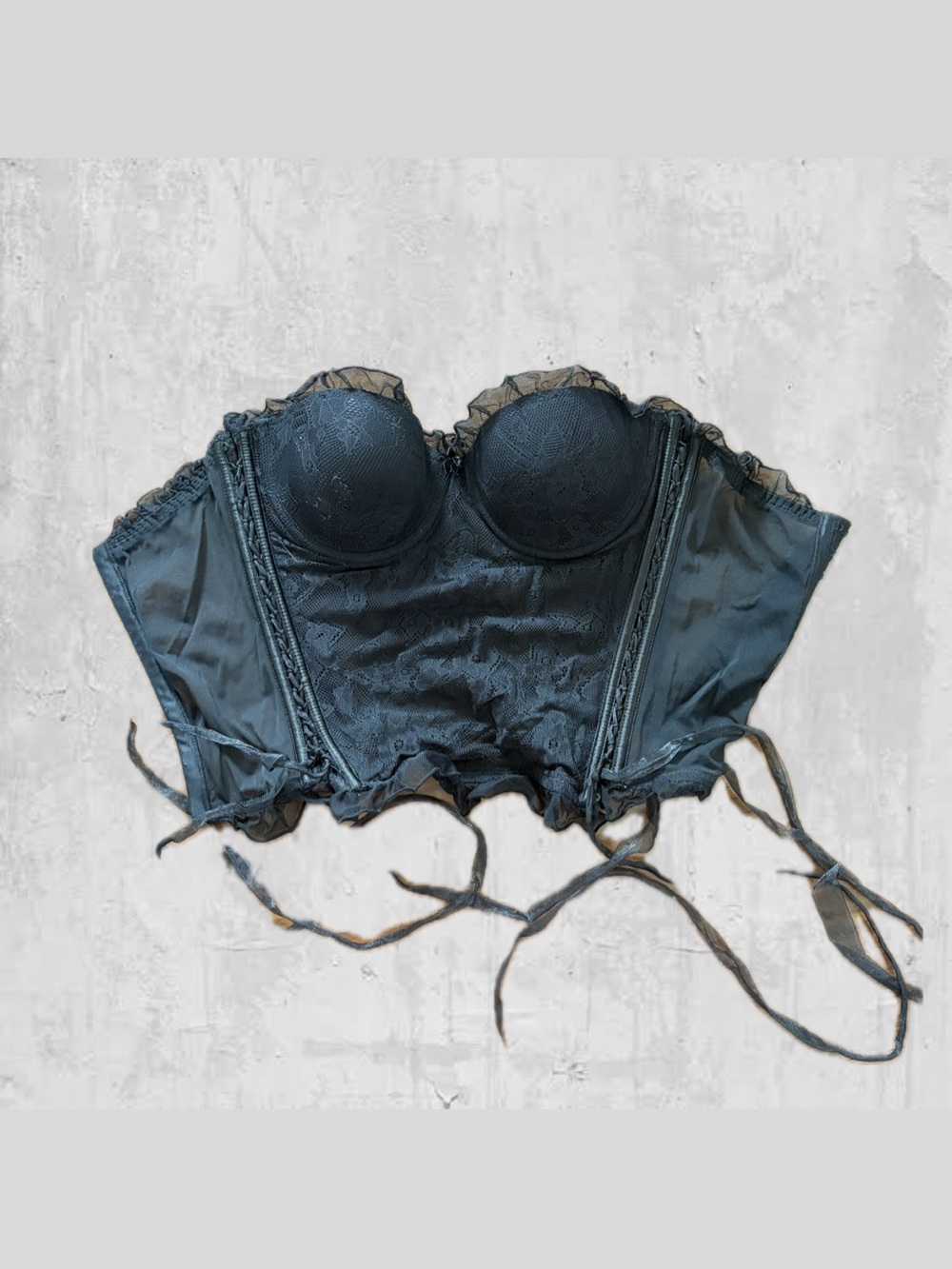Strapless Lace Bustier Bodysuit in Dark Gray